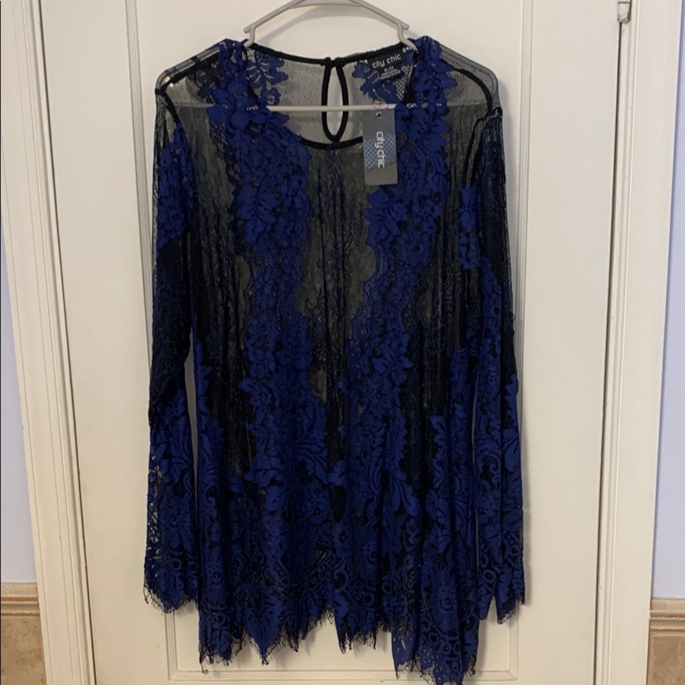 CityChic Blue and Black Lace Top
